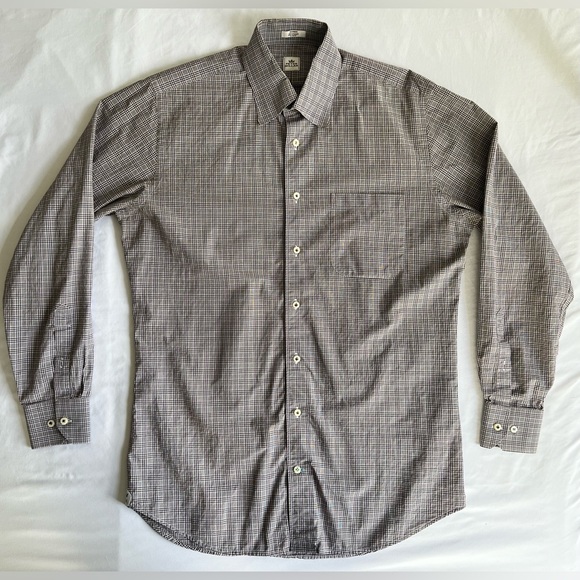 Peter Millar 100% Cotton Light Brown Plaid Long Sleeve Button Down‎ size Medium - Picture 4 of 11